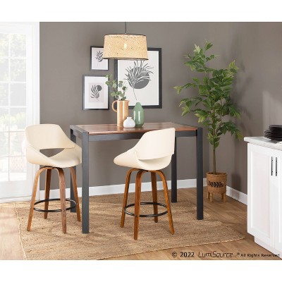 Flared Walnut & Metal Swivel Counter Stool in Black/Cream