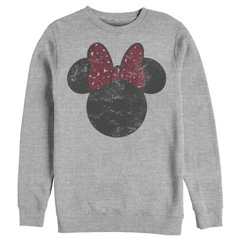 Men's Mickey & Friends Minnie Mouse Distressed Leopard Bow Sweatshirt, 1 of 5