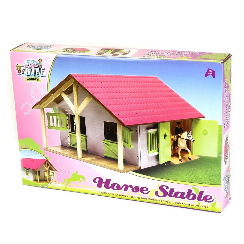 Kids Globe 1/24 Pink, White & Green Wooden Horse Stable w/ 2 Box Stalls & Workshop 61068, 5 of 6