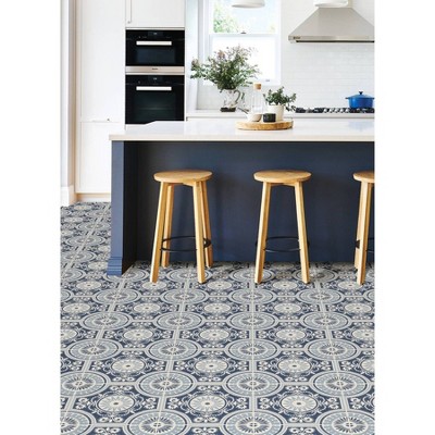 Blue and White Vinyl Peel and Stick Floor Tiles, 12" x 12"