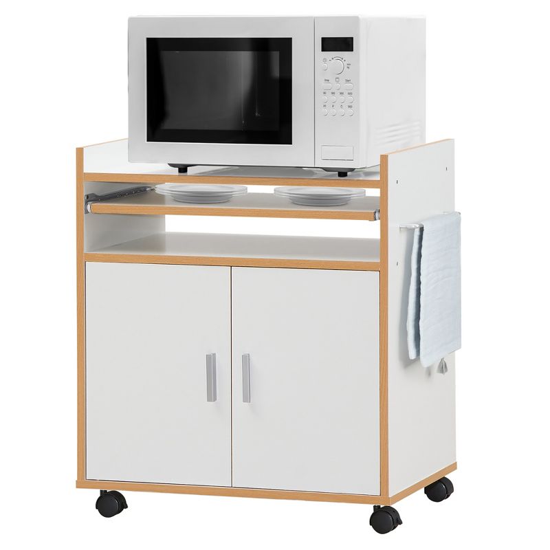 Costway Rolling Kitchen Trolley Microwave Cart Storage Cabinet W/ Removable Shelf White, 1 of 11