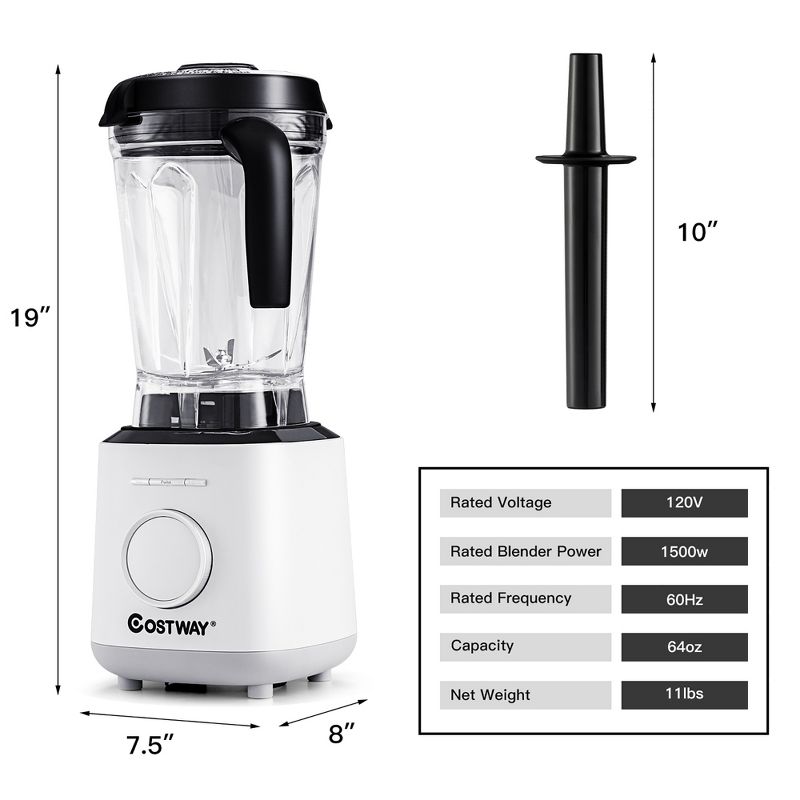 Costway 1500W Countertop Smoothies Blender 10 Speed w/ 6 Pre-Setting Programs, 3 of 11