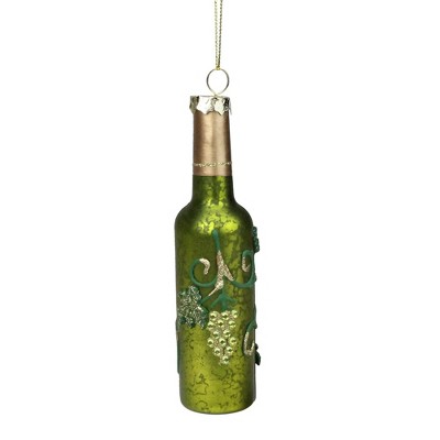 NORTHLIGHT 6" Mercury Finish Wine Bottle Christmas Glass Ornament - Green