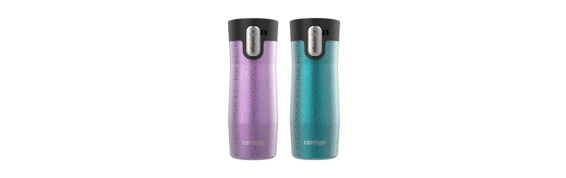 Contigo AUTOSEAL West Loop Vacuum-Insulated Stainless Steel Travel Mug with Easy-Clean Lid, 16 oz, Crystal Pansy & Crystal Juniper, 2-Pack
