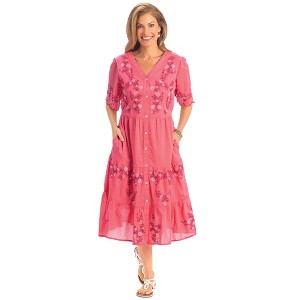Collections Etc Two-Toned Embroidered Flounce Hem Woven Cotton Dress - 1 of 4