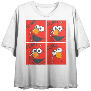 Sesame Street Elmo Squares Women's White Crop T-Shirt - 1 of 3