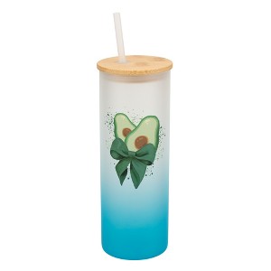 Elanze Designs 25 Ounce Frosted Glass Gradient Travel Tumbler With Straw and Wooden Lid, Avocado Sky Blue - 1 of 1