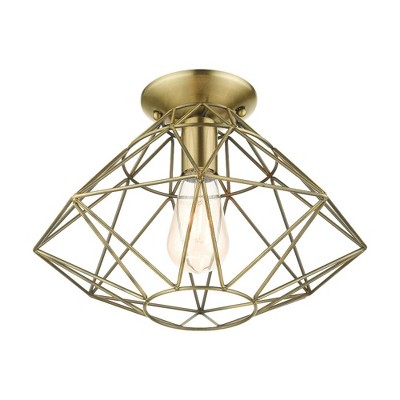 Antique Brass Geometric 1-Light Flush Mount Ceiling Fixture
