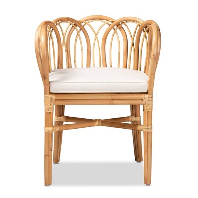 Natural Rattan and Cane Low Arm Chair with White Cushion