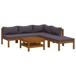 vidaXL Solid Acacia Wood Outdoor Lounge Set - 6 Piece Patio Furniture with Cushions, Modular Design, Dark Gray, Weather Resistant - 1 of 4