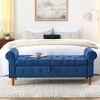 62" Bedroom Tufted Button Storage Bench, Modern Fabric Upholstered Ottoman, Window Bench, Rolled Arm Design for Bedroom, Living Room Blue - 3 of 4