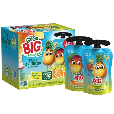 GoGo SqueeZ Big Variety Pack Apple Mango Banana Passfruit Pineapple Peach - 42.3oz/10ct