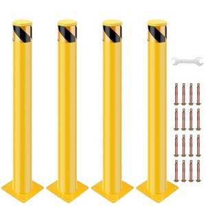 Safety Bollard Post, 48 x 4.5 inch Removable Steel Traffic Parking Barrier Bollards, Yellow, 4 Pack - 1 of 4