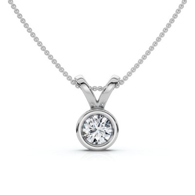 Pompeii3 Dainty Stackable Solitaire Bezel Diamond Pendant 14k Gold Lab Created EF/VS