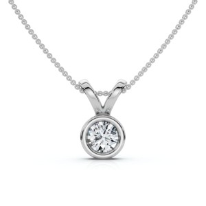 Pompeii3 Dainty Stackable Solitaire Bezel Diamond Pendant 14k Gold Lab Created EF/VS - 1 of 4
