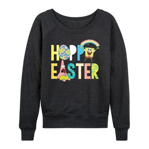 Women's - SpongeBob Squarepants - Hoppy Easter Icons Lightweight French Terry Wide Neck Long Sleeve Shirt - 1 of 4