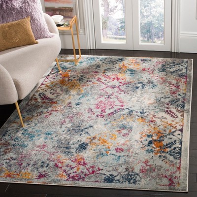 Light Grey and Fuchsia Floral Motif Rectangular Runner