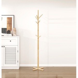 TOBILI Modern Coat Rack Solid Wood, 9 Hooks Coat Hanger Stand Entryway Home Furniture 1pc - 1 of 4