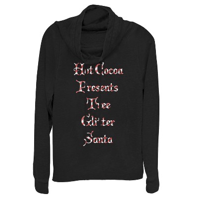 Juniors Womens Lost Gods Christmas Candy Cane List Cowl Neck Sweatshirt