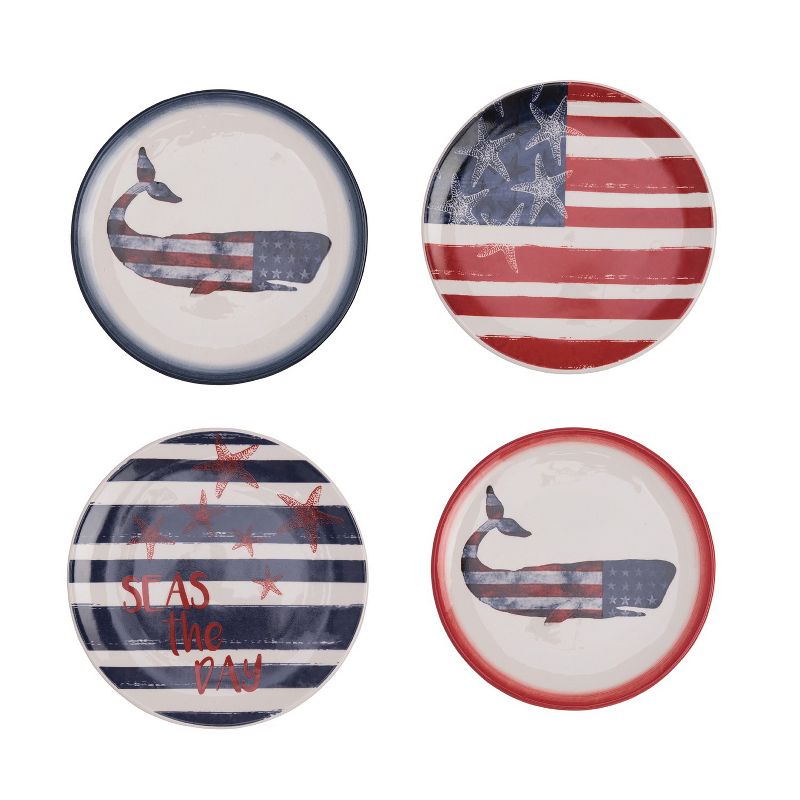 Beachcombers 6" x 6" American Flag Stars And Stripes 4th of July Patriotic Whale Starfish Plate Set Of 4, 1 of 7