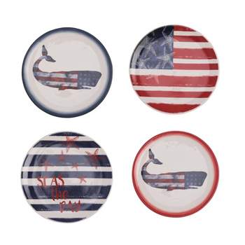 Beachcombers American Flag Stars And Stripes 4th of July Whale Starfish Plate Set Of 4