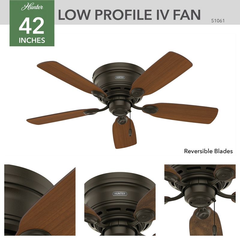 42" Low Profile Ceiling Fan and Pull Chain - Hunter Fan, 2 of 9