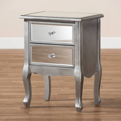 Elegant Mirrored 2-Drawer Nightstand with Crystal Knobs