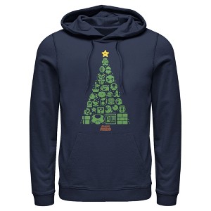Men's Nintendo Christmas Tree Mosaic Pull Over Hoodie - 1 of 3