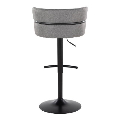 Set of 2 Adjustable Light Gray Swivel Barstools with Black Metal Base