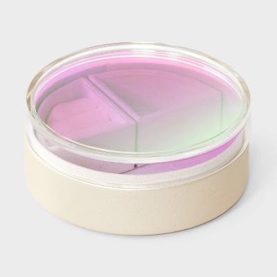 Stackable Round Jewelry Organizer - Wild Fable™ Cream/Iridescent: Faux Leather Storage Box, Adult Use, 5x5x2 Inches