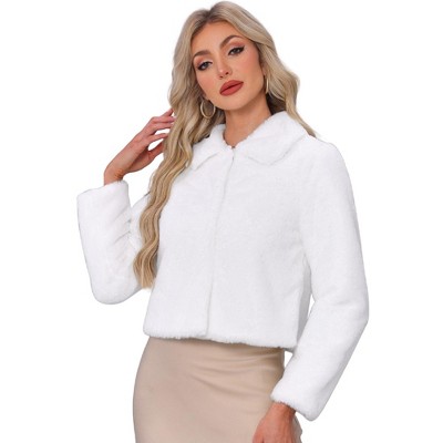INSPIRE CHIC Women's Faux Fur Cropped Snap Button Winter Wedding Fluffy Coat