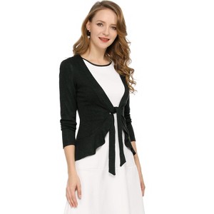 INSPIRE CHIC Women's Tie Front Long Sleeve Crop Ruffle Knit Cardigan Sweaters - 1 of 4