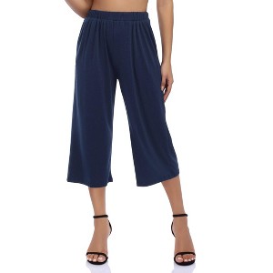 Coolmee Women's Wide Leg Palazzo Crop Pants Retro Elastic Waist Lightweight Knitted Pants with Pockets - 1 of 4