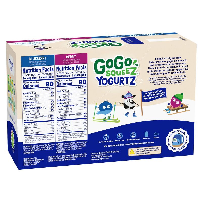 GoGo squeeZ Kids&#39; YogurtZ, Variety Blueberry/Berry - 30oz/10ct, 4 of 15