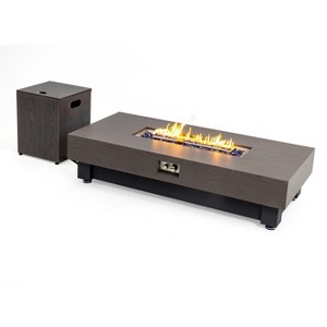 60-Inch Outdoor Gas Fire Pit Table, Modern Wood Design with Rain Cover - 1 of 4
