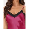 cheibear Women's V Neck Lingerie Nightgown Lace High Low Irregular Hem Short Satin Slip Dress - 4 of 4