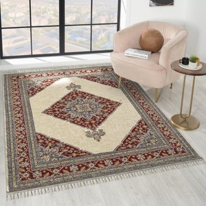 Luxe Weavers Floral Medallion Beige Red 8x10 Indoor Traditional Area Rug - 1 of 4