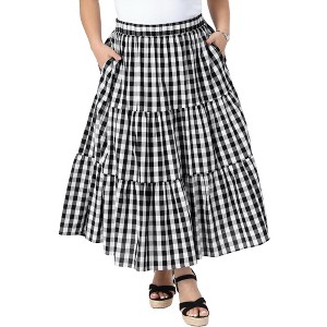 Women's Plus Size 1950s Gingham Plaid Tiered Layer Flowy Vintage Casual Maxi A Line Skirts with Pockets - Agnes Orinda - 1 of 4