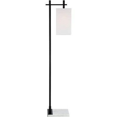 Possini Euro Design Modern Floor Lamp Matte Black White Marble Fabric Rectangular Shade for Living Room Reading House Bedroom Home