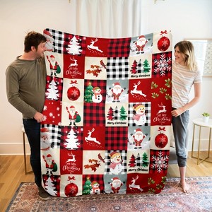 Lomsoe Cozy Christmas Flannel Throw Blanket - Ultra Warm, Decorative with Festive Elements like Santa, Reindeer, and Snowmen. - 1 of 4