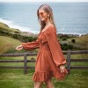Women's Rustic Brown Peasant Style Boho Chic Long Sleeve Mini Dress -Cupshe - 2 of 4