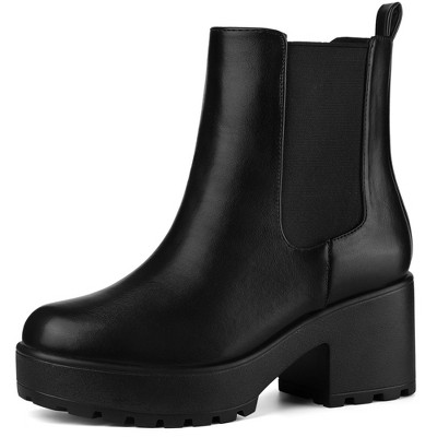 Allegra K Women's Platform Chunky Heel Chelsea Ankle Boots Combat Boots