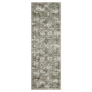 Washable Distressed Floral Print Bedroom Rugs, Retro Accent Non Slip Oriental Floor Carpet for Living Room Dining Room - 1 of 4