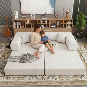 Double Corduroy Sofa with Sponge Core & Wide Armrests - 1 of 4