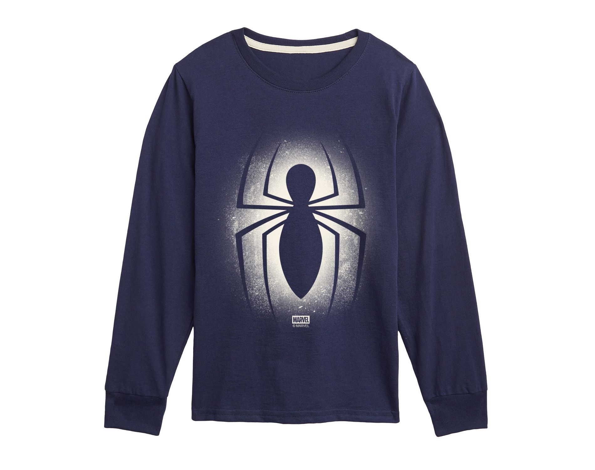 Boys' Marvel Spider-Man Logo Graffiti Long Sleeve Graphic T-Shirt - Navy - X-Large