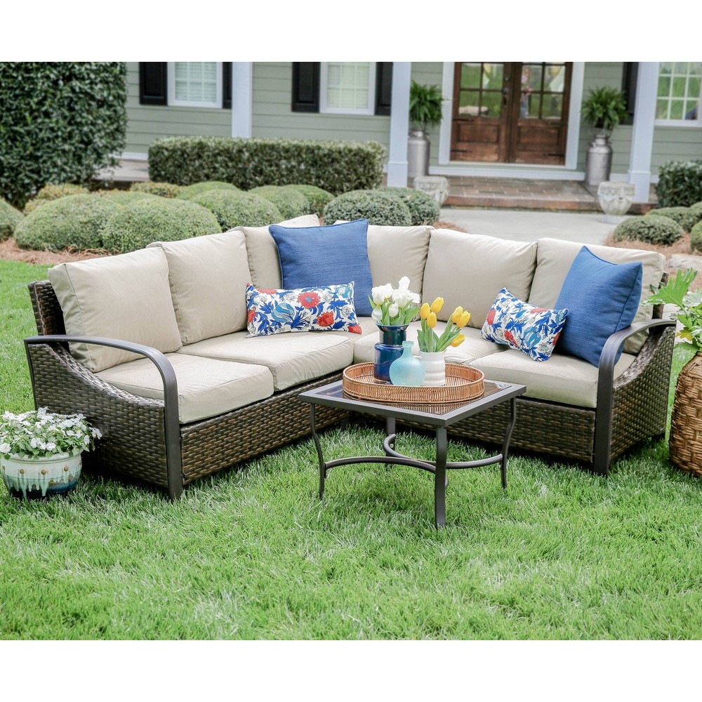 Trenton 4pc Wicker Corner Sectional – Tan – Leisure Made  – For the Patio​
