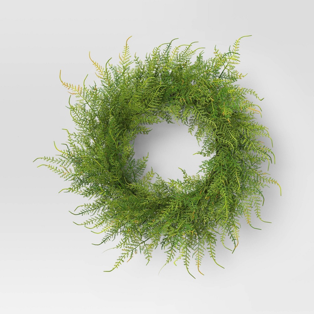 Photos - Other Decoration 22" Artificial Greenery Wreath - Threshold™: Faux Foliage, Indoor/Outdoor Decor, Unlit Plastic Floral