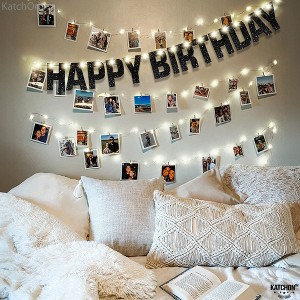 KatchOn, Glitter Black Happy Birthday Banner Light Up - Prestrung, 10 Feet | Black Happy Birthday Led Sign - 1 of 4