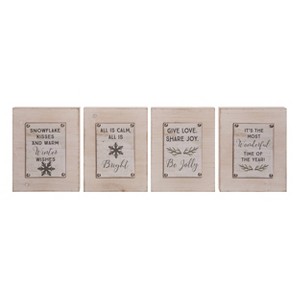 Transpac MDF Birch Block Decor Set of 4 Christmas Home Decorations Freestanding Signs for Holiday Cheer - 1 of 1