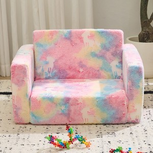Angel Sar Glow in The Dark Kids Sofa Bed, Unicorn Foldable All-Sponge Chaise Lounge, Pink Flannel Convertible Bed for Children - 1 of 4